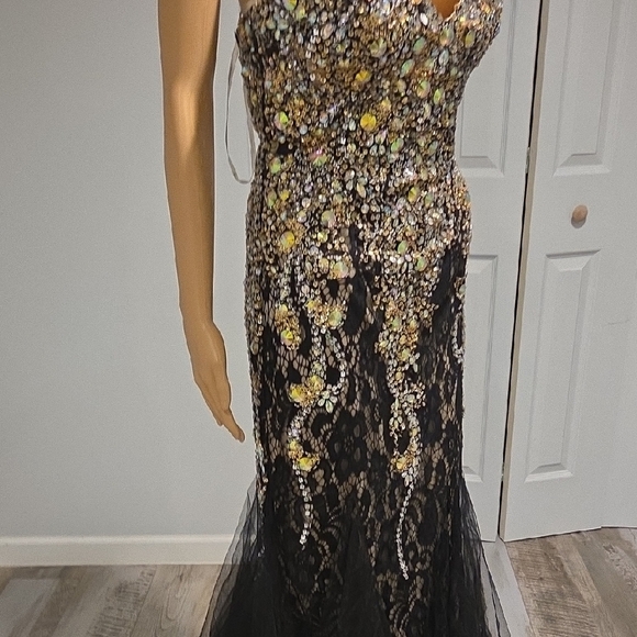 Black and Gold Embellished Sweetheart Prom Gown - Picture 8 of 17